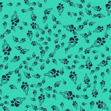 Kara Pençe arama simgesi yeşil arkaplanda izole edilmiş kusursuz desen. Hayvan ayak izleri olan büyüteç. Vektör