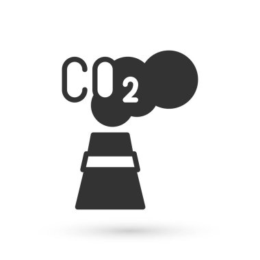 Bulut simgesindeki gri CO2 emisyonları beyaz arka planda izole edildi. Karbondioksit formülü, duman kirliliği konsepti, çevre konsepti. Vektör