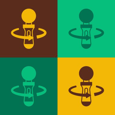 Pop art VR controller game icon isolated on color background. Virtual reality experience, sensation of presence, position-tracking technology device.  Vector