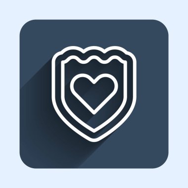 White line Immune system icon isolated with long shadow background. Medical shield. Blue square button. Vector