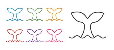 Balina kuyruğunu okyanus dalgası simgesinde beyaz arkaplanda izole et. Simgeleri renklendirin. Vektör