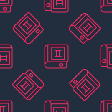 Red line Book icon isolated seamless pattern on black background. Second volume.  Vector