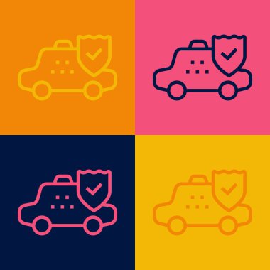 Pop art line Taxi car insurance icon isolated on color background.  Vector