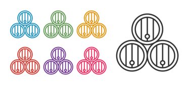 Tahta varil simgesini beyaz arkaplanda izole et. Alkol fıçısı, içki kabı, bira için tahta fıçı, viski, şarap. Simgeleri renklendirin. Vektör