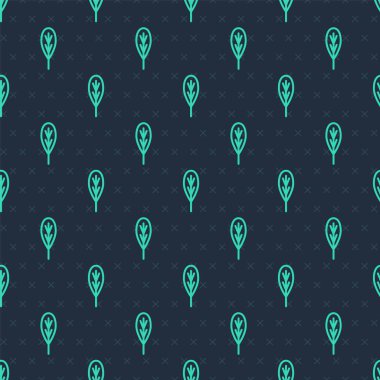 Yeşil çizgi Yaprak simgesi mavi arkaplandaki kusursuz deseni izole etti. İşaret bırakıyor. Taze doğal ürün sembolü. Vektör