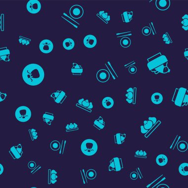 Set Wonton, Rice with fish in a bowl, Food chopsticks plate and Dumpling on seamless pattern. Vector