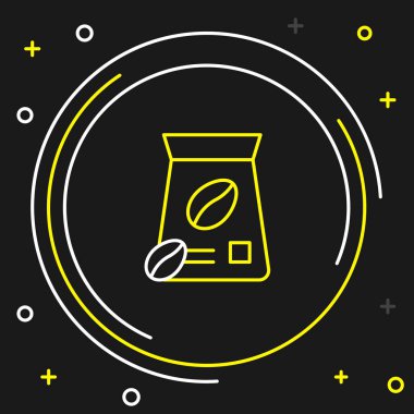 Siyah arka planda izole kahve çekirdeği ikonu çizgisi. Renkli taslak konsepti. Vektör