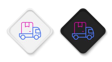 Çizgi teslimat kamyonu ikonu beyaz arka planda izole edildi. Renkli taslak konsepti. Vektör