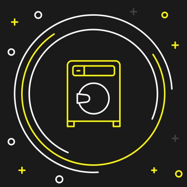 Çizgi yıkama simgesi siyah arkaplanda izole edildi. Çamaşır makinesi simgesi. Çamaşır makinesi, çamaşır makinesi. Ev aletleri sembolü. Renkli taslak konsepti. Vektör