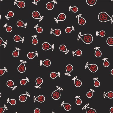 Çizgi Kurukafa simgesi siyah arkaplanda kusursuz desen izole etti. Mutlu Cadılar Bayramı Partisi. Vektör