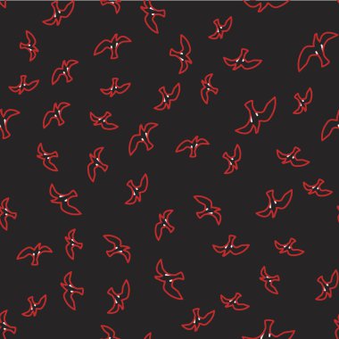 Line Bird martı simgesi siyah arkaplanda izole edilmiş kusursuz desen. Vektör