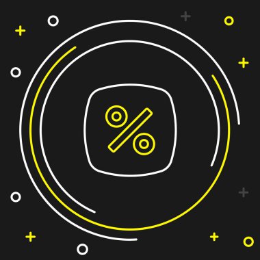 Satır İndirim etiketi simgesi siyah arkaplanda izole edildi. Etiket alışverişi. Özel teklif işareti. İndirim kuponları sembolü. Renkli taslak konsepti. Vektör