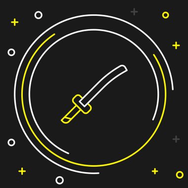 Geleneksel Japon katana simgesi siyah arkaplanda izole edildi. Japon kılıcı. Renkli taslak konsepti. Vektör
