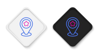 Beyaz arkaplanda yıldız simgesi izole edilmiş çizgi haritası işaretçisi. Yıldız favori iğne haritası simgesi. Harita işaretleyicileri. Renkli taslak konsepti. Vektör