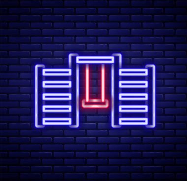 Parlayan neon çizgisi, duvardaki tuğla duvarda izole edilmiş İsveç duvar ikonu. İsveç merdivenleri. Renkli taslak konsepti. Vektör