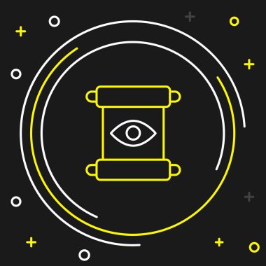 Line Magic scroll icon isolated on black background. Decree, paper, parchment, scroll icon. Colorful outline concept. Vector