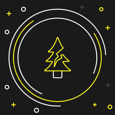 Çizgi Ağacı simgesi siyah arkaplanda izole edildi. Orman sembolü. Renkli taslak konsepti. Vektör