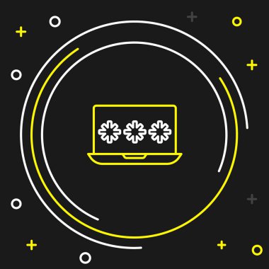 Siyah arkaplanda izole edilmiş parola bildirim simgesine sahip dizüstü bilgisayar satırı. Güvenlik, kişisel erişim, kullanıcı yetkisi, giriş formu. Renkli taslak konsepti. Vektör