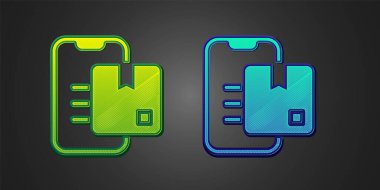 Green and blue Document tracking marker system icon isolated on black background. Parcel tracking.  Vector