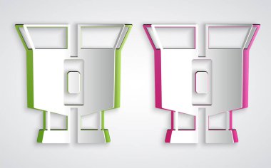 Kağıt kesiği Dürbün simgesi gri arkaplanda izole edilmiş. Yazılım işareti bul. Casus ekipman sembolü. Kağıt sanatı tarzı. Vektör