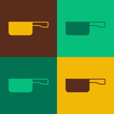 Pop Art Frying Pan simgesi renk arkaplanında izole edildi. Kızartma veya kızartma gıda sembolü. Vektör