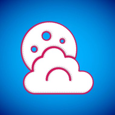 White Cloud with moon icon isolated on blue background. Cloudy night sign. Sleep dreams symbol. Night or bed time sign.  Vector