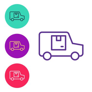 Kargo kamyonu ikonu beyaz arka planda izole edildi. Simgeleri renklendirin. Vektör