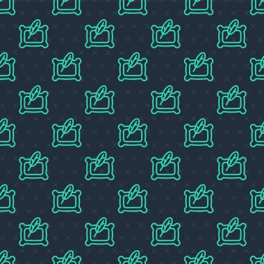 Yeşil çizgi dikdörtgen yastık ikonu mavi arkaplandaki kusursuz deseni izole etti. Yastık tabelası. Ortopedik yastık. Vektör