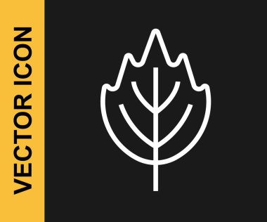 Beyaz çizgi Yaprak simgesi siyah arkaplanda izole edildi. İşaret bırakıyor. Taze doğal ürün sembolü. Vektör