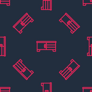 Kırmızı çizgi televizyon masası simgesi siyah arkaplanda izole edilmiş kusursuz desen. Vektör