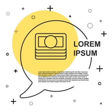 Siyah çizgi kağıt para yığını beyaz arka planda izole nakit ikonu. Para desteleri. Para birimi. Rastgele dinamik şekiller. Vektör