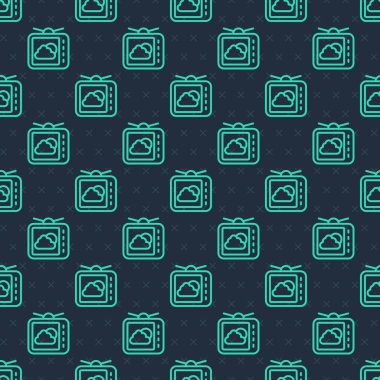 Yeşil çizgi hava tahmini ikonu mavi arka planda izole edilmiş pürüzsüz desen. Vektör