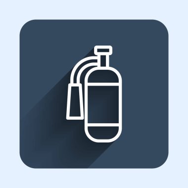 White line Fire extinguisher icon isolated with long shadow background. Blue square button. Vector
