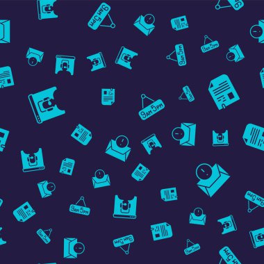 Set Telephone 24 hours support, Resume, From 9 to 5 job and Envelope on seamless pattern. Vector