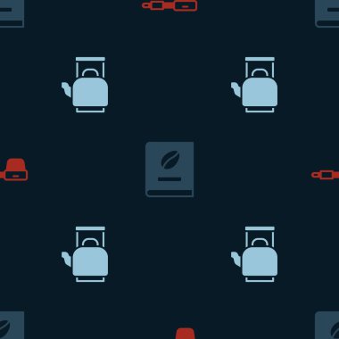 Set Coffee filter holder, book and Kettle with handle on seamless pattern. Vector