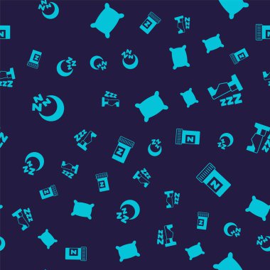 Set Moon and stars, Time to sleep, Pillow and Sleeping pill on seamless pattern. Vector