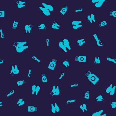 Set Tooth whitening, Dental floss, Broken tooth and Toothache painkiller tablet on seamless pattern. Vector