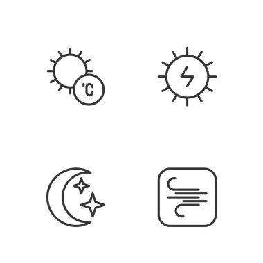 Set line Wind, Moon and stars, Sun and Solar energy panel icon. Vector