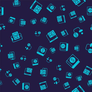 Set Advertising Human and money and Financial book on seamless pattern. Vector.