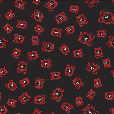 Hat Alarm saat simgesi siyah arkaplanda izole edilmiş kusursuz desen. Uyan, kalk konsepti. Zaman işareti. Vektör.