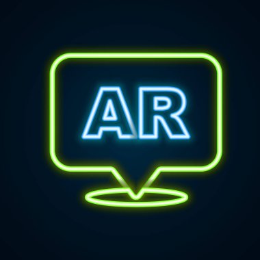 Glowing neon line Augmented reality AR icon isolated on black background. Virtual futuristic wearable devices. Colorful outline concept. Vector.
