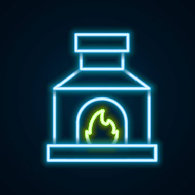 Parlayan neon hattı siyah zemin üzerinde izole edilmiş Blacksmith fırın ikonu. Renkli taslak konsepti. Vektör.