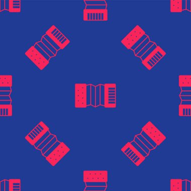 Kırmızı Müzik enstrümanı akordeon simgesi mavi arkaplanda izole edilmiş. Klasik bayan, harmonik. Vektör.