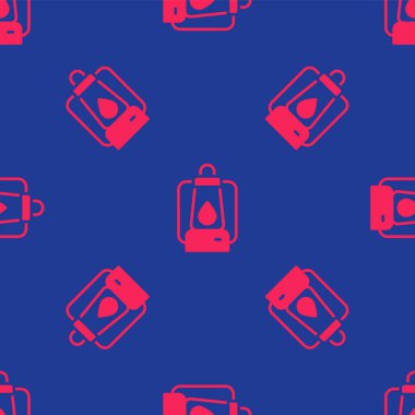 Red Camping lantern icon isolated seamless pattern on blue background. Vector.