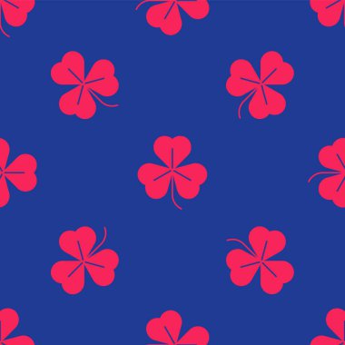 Red Clover icon isolated seamless pattern on blue background. Happy Saint Patrick day. Vector.