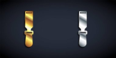 Gold and silver Chisel tool for wood icon isolated on black background. Long shadow style. Vector.