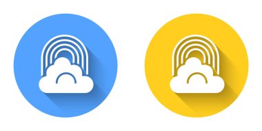 White Rainbow with cloud icon isolated with long shadow background. Circle button. Vector.