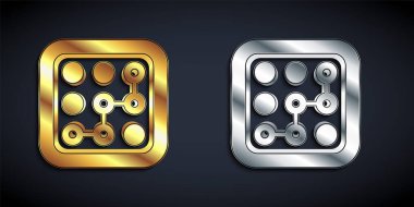 Gold and silver Graphic password protection and safety access icon isolated on black background. Security, safety, protection, privacy concept. Long shadow style. Vector.