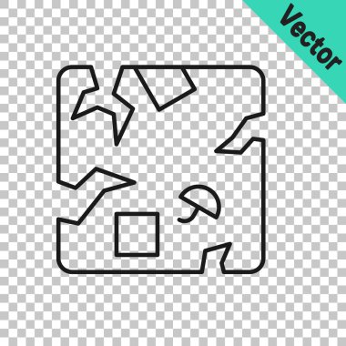 Black line Broken cardboard box icon isolated on transparent background. Box, package, parcel sign. Delivery and packaging. Vector.