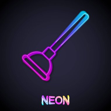 Siyah arka planda izole edilmiş boru temizleme ikonu için ahşap saplı parlak neon çizgisi kauçuk pompası. Tuvalet pompası. Vektör.